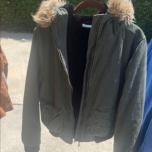 Olive Green Fur-Lined Women's Jacket